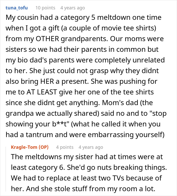 Reddit comments about a spoiled sister becoming a brother's nightmare due to an enabling mom. Reddit comments about a spoiled sister becoming a brother's nightmare due to an enabling mom.