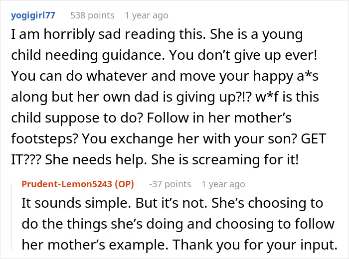 A screenshot of a Reddit comment thread discussing a woman's drama with her husband's kid. A screenshot of a Reddit comment thread discussing a woman's drama with her husband's kid.