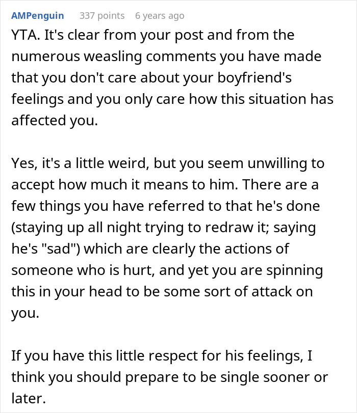 A Reddit comment by AMPenguin on a woman who disrespects her guy's house boundaries.