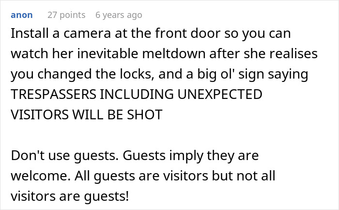 A suggestion to install a camera and a sign for trespassing after Hunter's mom raided his kitchen for meat. A suggestion to install a camera and a sign for trespassing after Hunter's mom raided his kitchen for meat.