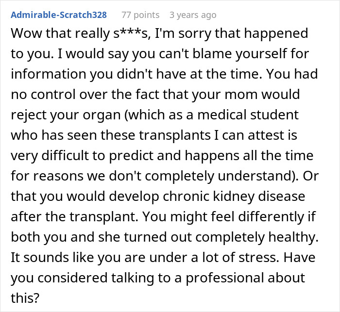 Reddit comment discussing the difficulties of organ transplants and the costly price for a kidney donor. Reddit comment discussing the difficulties of organ transplants and the costly price for a kidney donor.