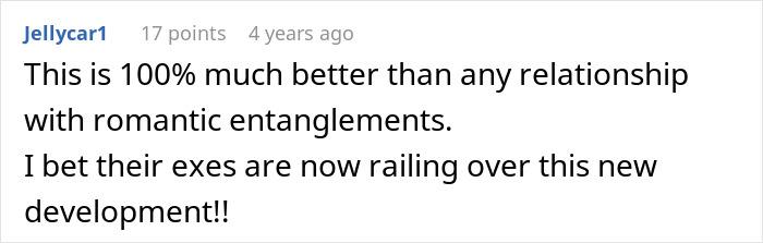 A comment about friends finding out their spouses are sleeping together, praising the new relationship. A comment about friends finding out their spouses are sleeping together, praising the new relationship.