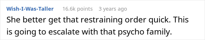 Screenshot of a Reddit comment suggesting a restraining order, related to a woman happy her toxic sis is infertile. Screenshot of a Reddit comment suggesting a restraining order, related to a woman happy her toxic sis is infertile.