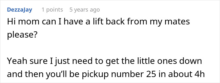 A comment about a couple adopting kids, humorously referencing a long pickup wait for a child in a large family. A comment about a couple adopting kids, humorously referencing a long pickup wait for a child in a large family.