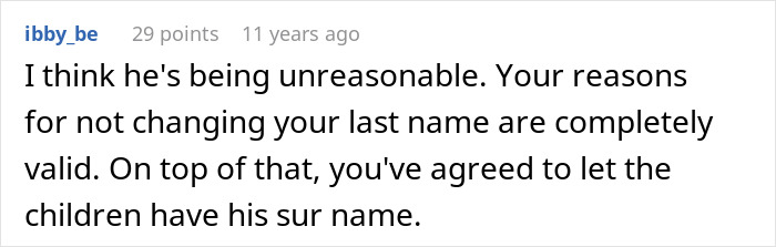 An awkward comment suggesting a husband is unreasonable about a last name change when people shared too much. An awkward comment suggesting a husband is unreasonable about a last name change when people shared too much.