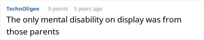 A comment section stating that the parents' reaction to the prosthetic ear showed mental disability. A comment section stating that the parents' reaction to the prosthetic ear showed mental disability.