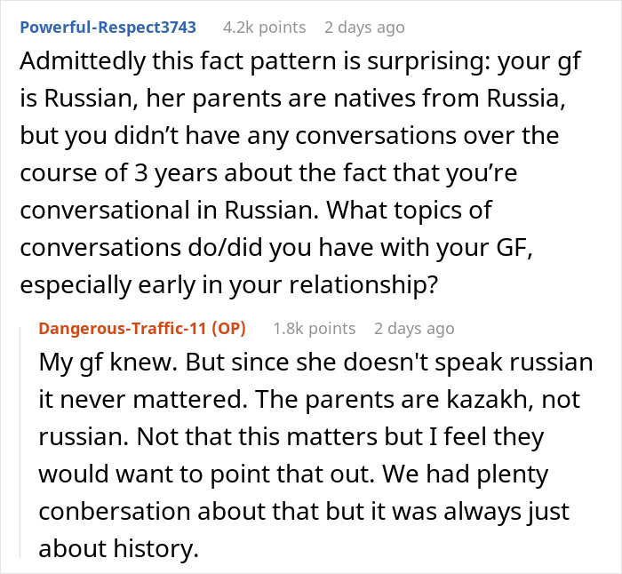 Guy's Accidental Russian Reveal Leaves GF's Parents Feeling Like He Was Hiding A Major Secret Guy's Accidental Russian Reveal Leaves GF's Parents Feeling Like He Was Hiding A Major Secret