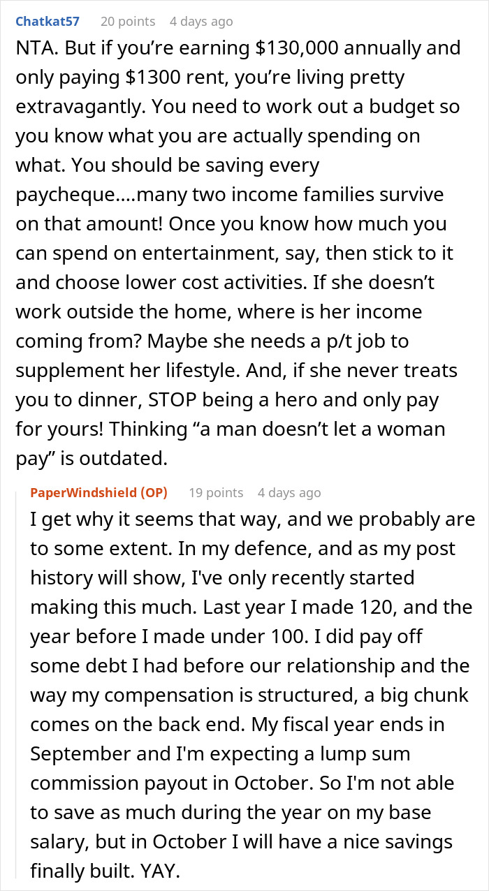 A Reddit user provides advice on budgeting and splitting expenses when a guy pays for dinners, bills, and gas, and his girlfriend wants him to split her son's sports fees. A Reddit user provides advice on budgeting and splitting expenses when a guy pays for dinners, bills, and gas, and his girlfriend wants him to split her son's sports fees.