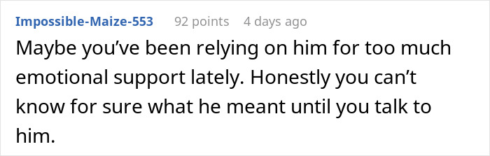 Screenshot of a Reddit comment discussing emotional support and talking to the bestie after divorce. Screenshot of a Reddit comment discussing emotional support and talking to the bestie after divorce.