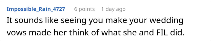 A Reddit comment suggesting the woman's apology for stealing a husband was prompted by wedding vows. A Reddit comment suggesting the woman's apology for stealing a husband was prompted by wedding vows.