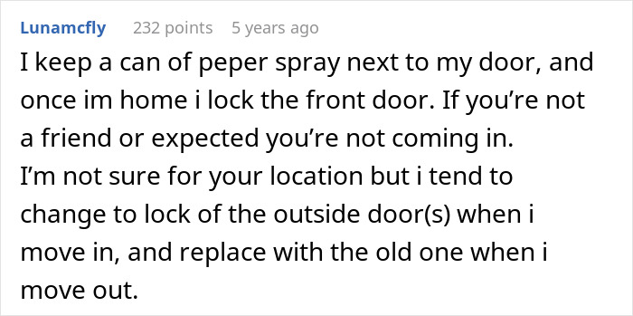 Screenshot of online comment on women safety tips: Keep pepper spray and lock doors when home. Screenshot of online comment on women safety tips: Keep pepper spray and lock doors when home.