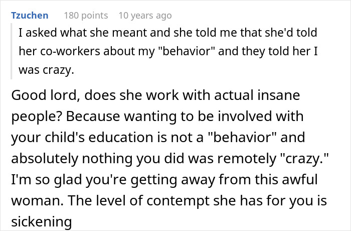A screenshot showing a comment from Tzuchen, discussing the ex-wife's outrageous behavior concerning kid's education.