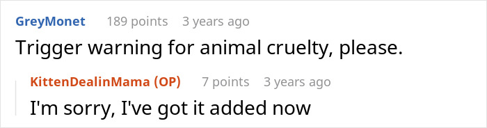 Screenshot of a Reddit comment asking for a trigger warning, related to a woman happy her toxic sis is infertile. Screenshot of a Reddit comment asking for a trigger warning, related to a woman happy her toxic sis is infertile.