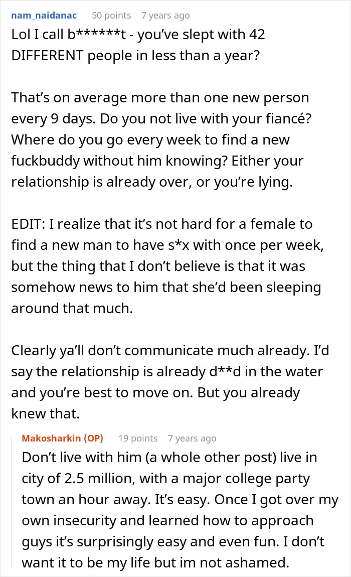A screenshot of comments about a man who suggests an open relationship after his friend slept with 100 women. A screenshot of comments about a man who suggests an open relationship after his friend slept with 100 women.