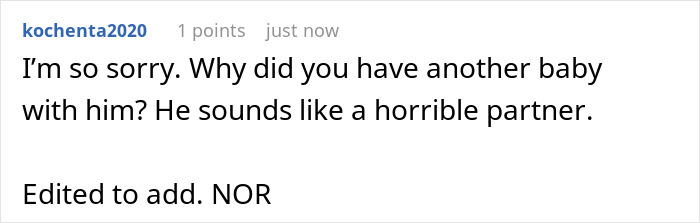 A comment on a post about a husband who left a pregnant woman, calling the husband a horrible partner. A comment on a post about a husband who left a pregnant woman, calling the husband a horrible partner.