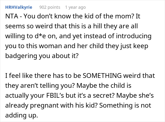 A Reddit comment expressing suspicion about a wedding dispute, questioning hidden facts about the in-laws' request. A Reddit comment expressing suspicion about a wedding dispute, questioning hidden facts about the in-laws' request.