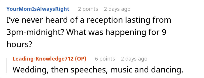 A Reddit user questions the 9-hour wedding reception with only appetizers, sparking a hunger fight among guests. A Reddit user questions the 9-hour wedding reception with only appetizers, sparking a hunger fight among guests.