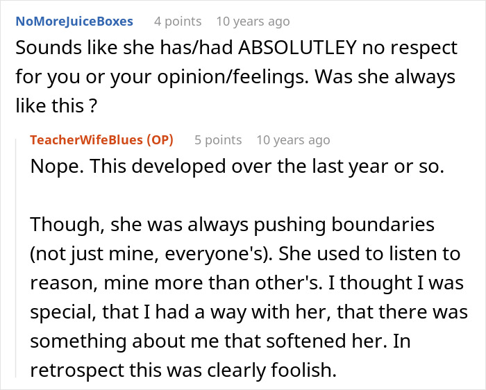 A screenshot of a comment about a mom's control over kid's education and her wife's wardrobe rights.