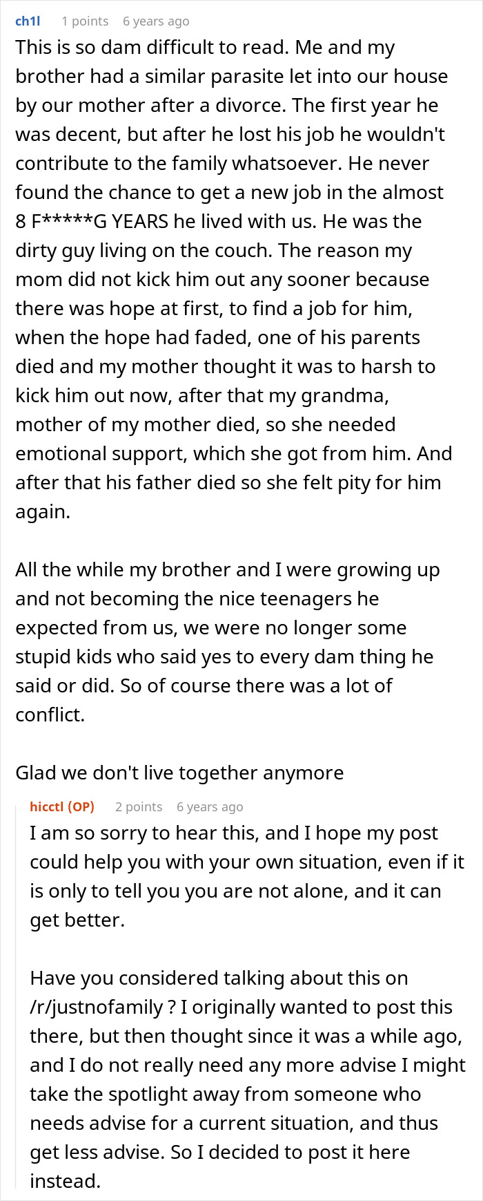 A screenshot of a Reddit comment detailing a similar experience with a mom's new entitled boyfriend and how the rules affected her son. A screenshot of a Reddit comment detailing a similar experience with a mom's new entitled boyfriend and how the rules affected her son.