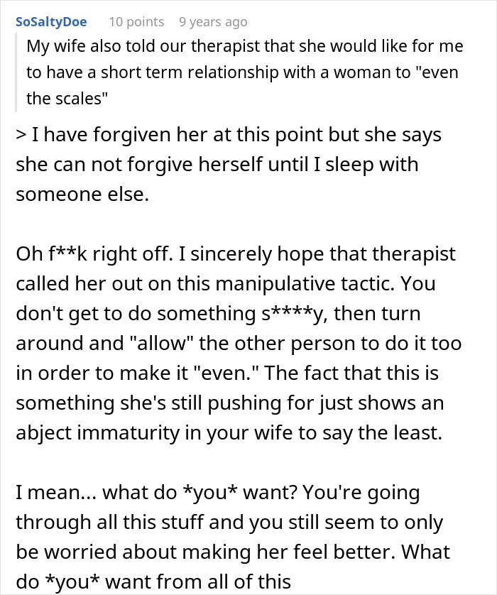 A screenshot of a Reddit comment about a poly wife asking to make her hubby's best friend her boyfriend. A screenshot of a Reddit comment about a poly wife asking to make her hubby's best friend her boyfriend.