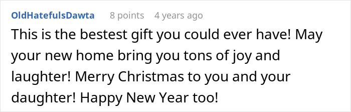 A comment calling the adopted baby the best gift for the woman, wishing joy in her new home. A comment calling the adopted baby the best gift for the woman, wishing joy in her new home.