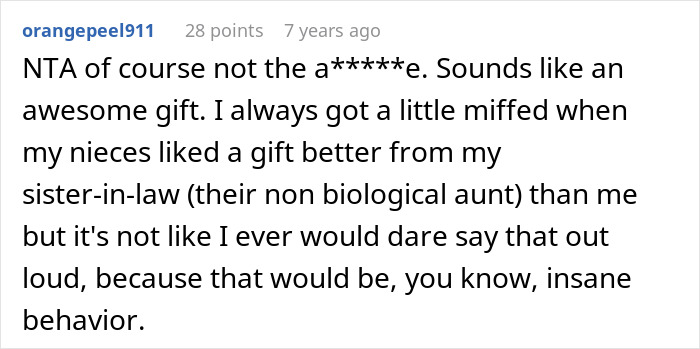 A comment supporting a stepmom buying her stepson love with gifts, despite jealous family.
