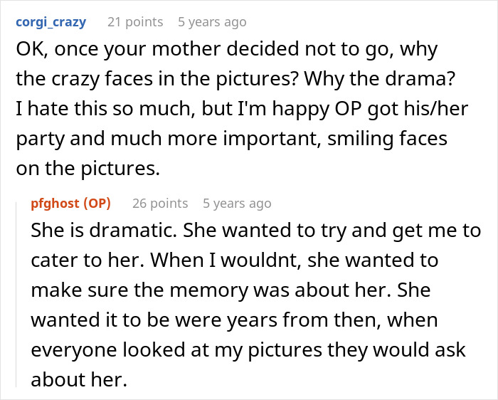 A Reddit comment about the ex-wife's dramatic behavior at the daughter's graduation BBQ. A Reddit comment about the ex-wife's dramatic behavior at the daughter's graduation BBQ.
