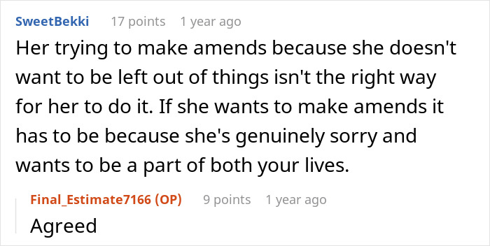 A Reddit comment about a wedding dispute, emphasizing genuine apologies for family amends. A Reddit comment about a wedding dispute, emphasizing genuine apologies for family amends.