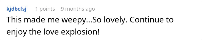 A heartwarming comment from a user about a baby with Down syndrome, expressing joy.