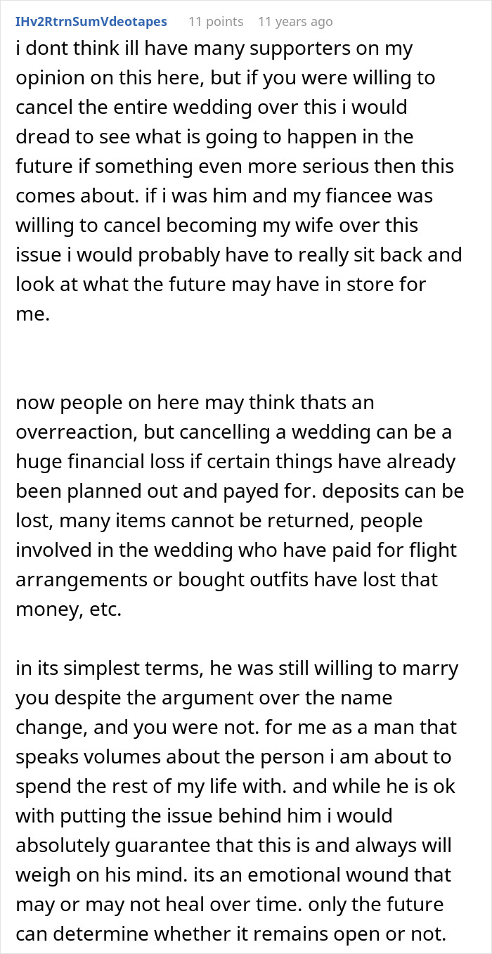 A lengthy comment about people sharing too much, discussing the financial and emotional impact of canceling a wedding. A lengthy comment about people sharing too much, discussing the financial and emotional impact of canceling a wedding.
