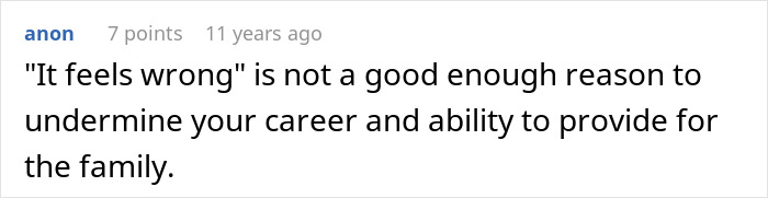 An awkward comment stating an opinion on career and family, sharing too much when nobody asked. An awkward comment stating an opinion on career and family, sharing too much when nobody asked.