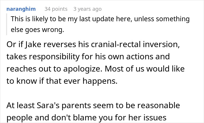 Screenshot of a comment discussing the son taking responsibility for stealing a family heirloom to propose. Screenshot of a comment discussing the son taking responsibility for stealing a family heirloom to propose.
