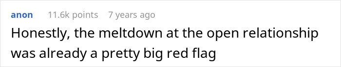 A comment calls a meltdown about an open relationship a red flag. A comment calls a meltdown about an open relationship a red flag.