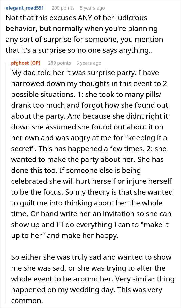 A screenshot of a Reddit comment about a dad inviting his ex to his daughter's surprise graduation BBQ. A screenshot of a Reddit comment about a dad inviting his ex to his daughter's surprise graduation BBQ.