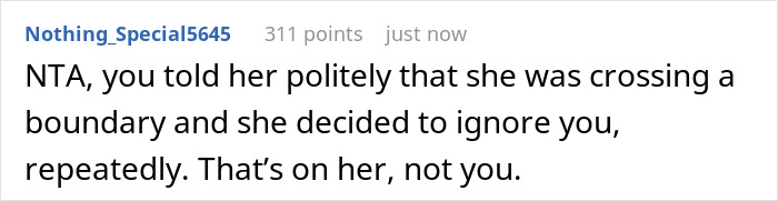 A Reddit comment discussing the sister's disregard for boundaries in her brother's home, leading to revoked membership. A Reddit comment discussing the sister's disregard for boundaries in her brother's home, leading to revoked membership.