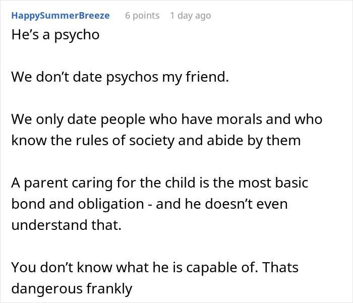 Screenshot of a comment stating 'He's a psycho' about a man who wants to be with his GF but not her children. Screenshot of a comment stating 'He's a psycho' about a man who wants to be with his GF but not her children.
