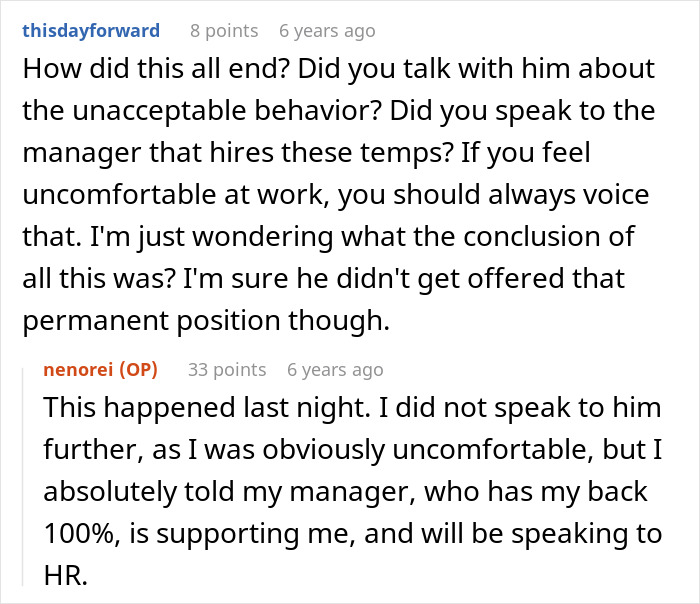 A screenshot of a Reddit thread discussing the unacceptable behavior of a coworker asking if someone is married or single.
