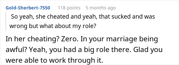 A Reddit comment discussing the poly wife's cheating and her husband's role in their marital issues with the best friend. A Reddit comment discussing the poly wife's cheating and her husband's role in their marital issues with the best friend.
