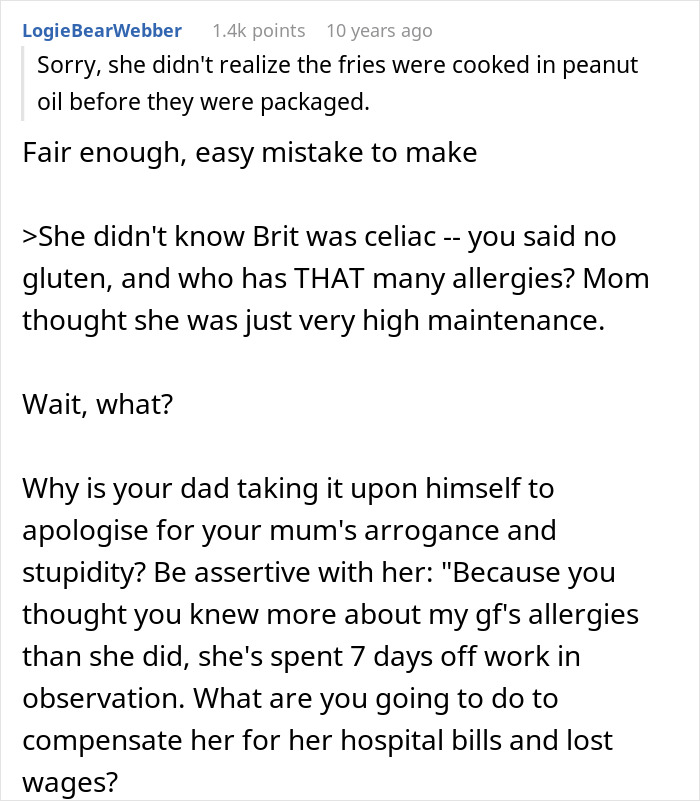 A screenshot of a Reddit comment about a stressful and expensive reality check regarding a son's high maintenance girlfriend. A screenshot of a Reddit comment about a stressful and expensive reality check regarding a son's high maintenance girlfriend.