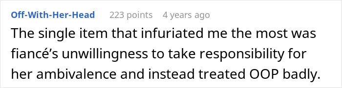 A comment expressing fury over the fiancée's unwillingness to take responsibility for wedding issues and problems. A comment expressing fury over the fiancée's unwillingness to take responsibility for wedding issues and problems.