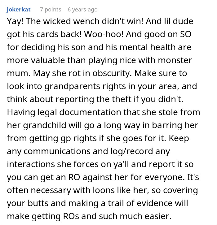 A comment about dealing with a grandma who accused someone of buying their stepson's love with gifts.