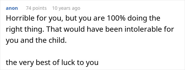 A screenshot showing a comment from anon, supporting the OP's decision regarding the kid's education and wife's wardrobe rights.