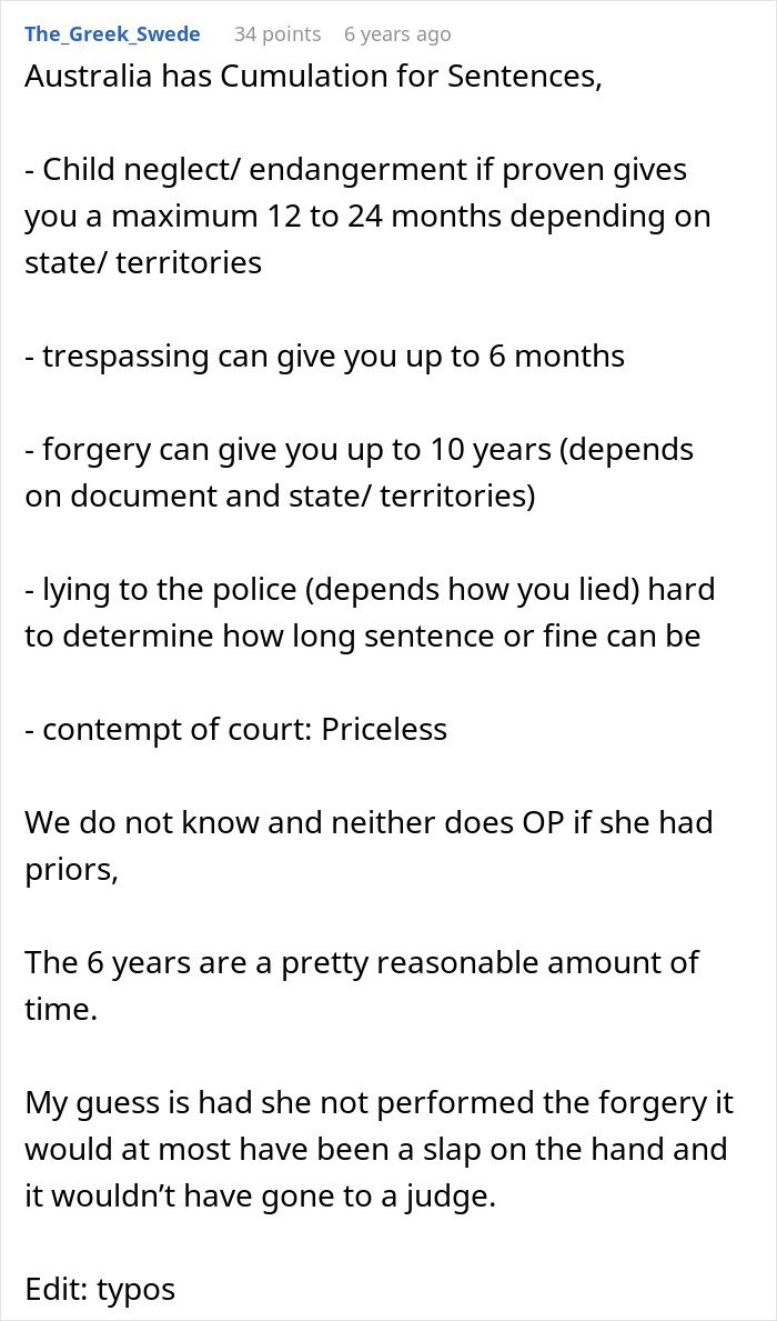 A detailed Reddit comment outlining potential sentences for child neglect, trespassing, and forgery in Australia, for kids trespass. A detailed Reddit comment outlining potential sentences for child neglect, trespassing, and forgery in Australia, for kids trespass.