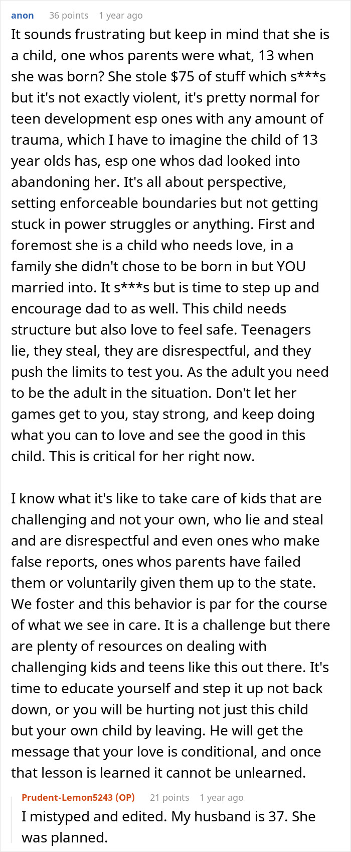 Reddit comment providing advice on husband's kid drama, emphasizing being an adult in the situation. Reddit comment providing advice on husband's kid drama, emphasizing being an adult in the situation.