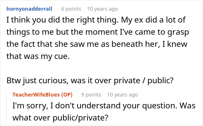 A screenshot of a comment about a mom and wife's control over kid's education and wardrobe rights.