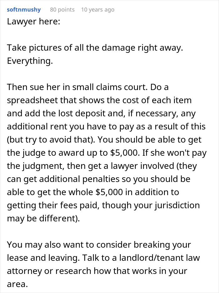 A comment from a lawyer about taking pictures and suing after the woman returned to a destroyed home. A comment from a lawyer about taking pictures and suing after the woman returned to a destroyed home.