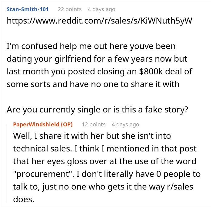 A Reddit user questions the authenticity of a story about a guy paying for dinners, bills, and gas, with his girlfriend wanting him to split her son's sports fees. A Reddit user questions the authenticity of a story about a guy paying for dinners, bills, and gas, with his girlfriend wanting him to split her son's sports fees.