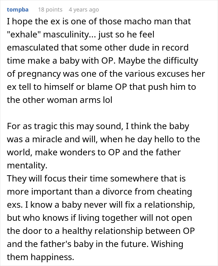 A comment about friends finding out their spouses are sleeping together, hoping the ex feels emasculated. A comment about friends finding out their spouses are sleeping together, hoping the ex feels emasculated.