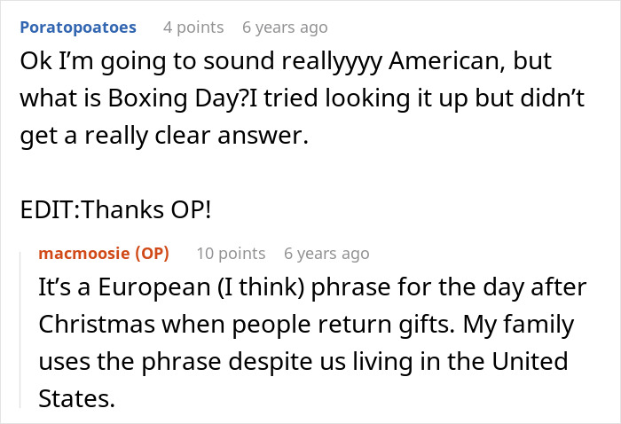 Online discussion about the shopper and the weapon incident, with a user asking about Boxing Day in relation to the event.