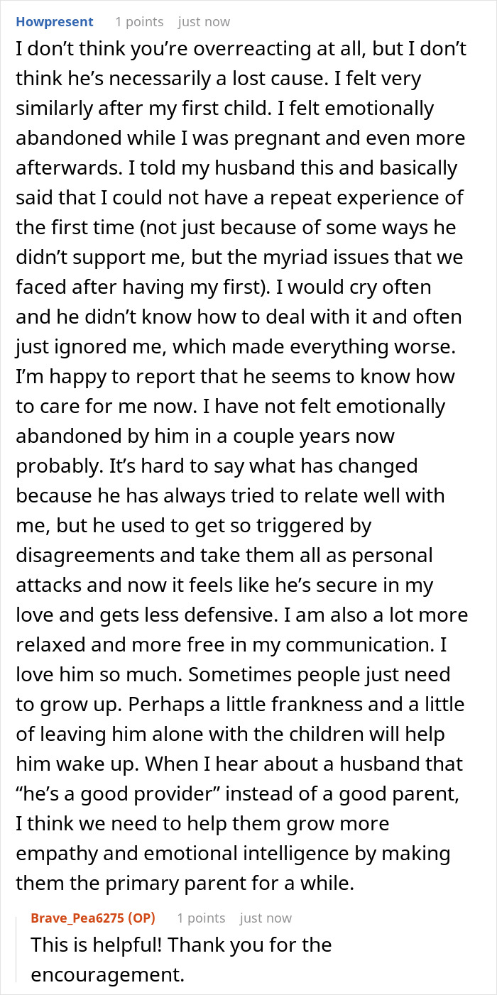 A husband left a pregnant woman feeling abandoned, but their relationship improved with communication and emotional intelligence. A husband left a pregnant woman feeling abandoned, but their relationship improved with communication and emotional intelligence.